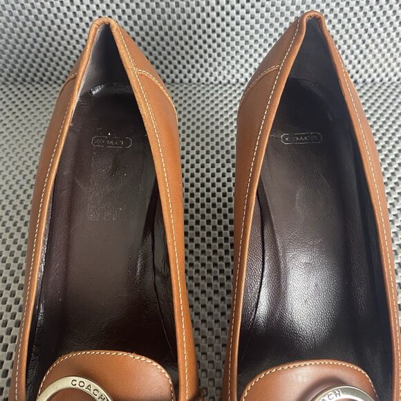 Coach Kitten Heels Womens 10 B Brown Leather Square Toe Made In Italy - Picture 12 of 14
